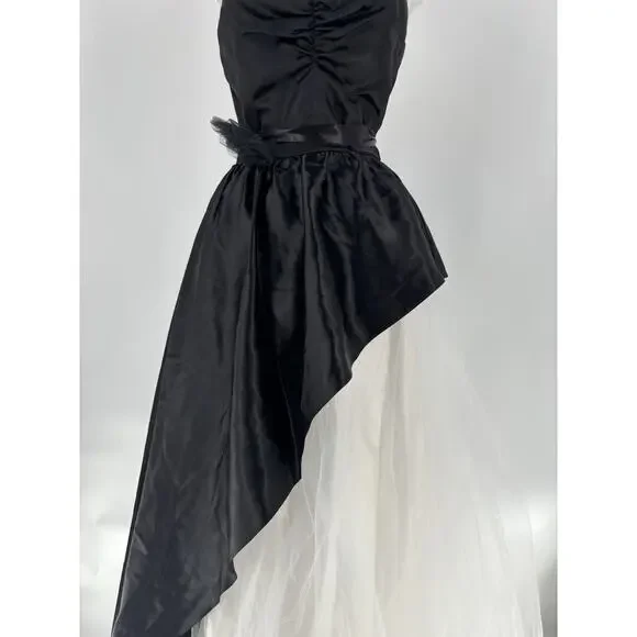 Vintage Jolie Madame Strapless Dress Womens 7/8 Black White Tulle Asymmetrical - Picture 3 of 16